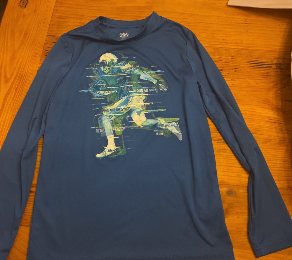 Athletic  Blue Long Sleeve Football Graphic Performance Tee